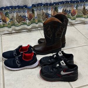 Boys 10T shoe bundle Nike Air, Nautica sneakers, Cowboy Boots Lot kids